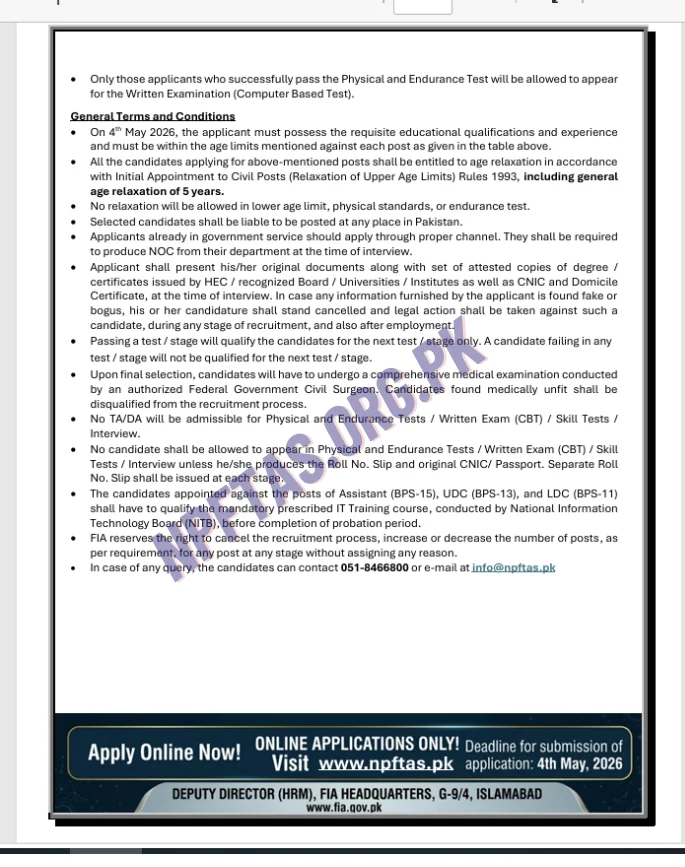 npftas.org.pk FIA Jobs 2026