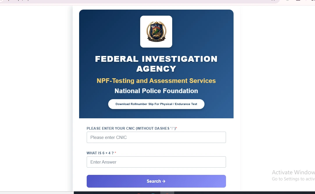 npftas.org.pk Download Rollnumber Slip For Physical Endurance Test